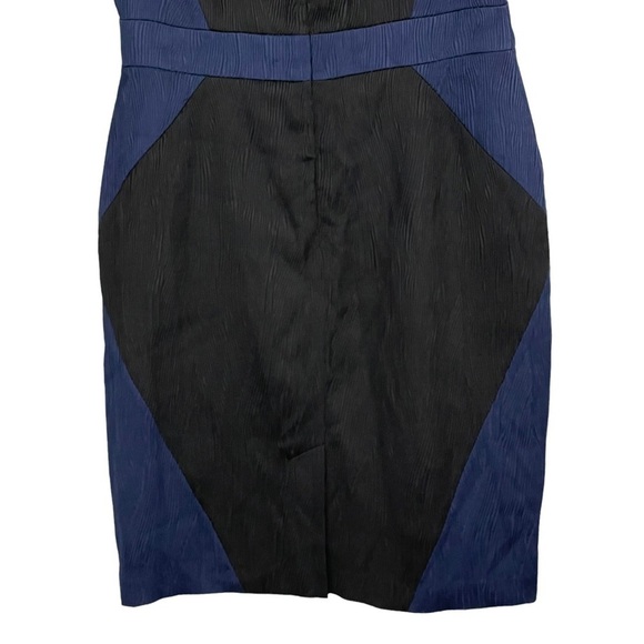 ADRIANNA PAPELL TEXTURED JACQUARD COLORBLOCK SLEEVELESS BLACK BLUE SHEATH DRESS - Picture 9 of 15
